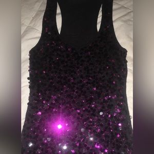 Sequins front purple pink cotton tank black back